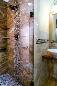 威尔明顿阿迪朗达克云杉山林小屋的带淋浴和盥洗盆的浴室