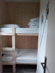 潘蓬Chalet "Les Gobelins"的配有双层床的客房内的双层床,配有高架床(gmaxwell gmaxwell gmaxwell gmaxwell)