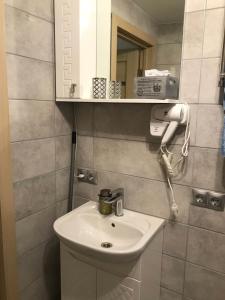 切尔诺夫策Newtone Apartment的一间带水槽和镜子的浴室