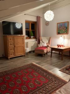 希格斯多夫Entspannen mit Bergpanorama的客厅配有电视、沙发和桌子