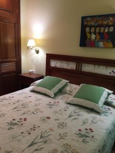 阿列塔Apartamento El Muelle的一间卧室配有一张带两个绿色枕头的床