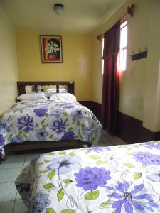 危地马拉Hotel Landivar Zona 7的一间卧室设有两张床和窗户。