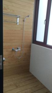 马公热带鱼民宿 的木墙上带软管的淋浴