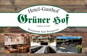 弗赖辛Hotel-Gasthof Grüner Hof的一家酒店赌场夏季餐厅的一个标志