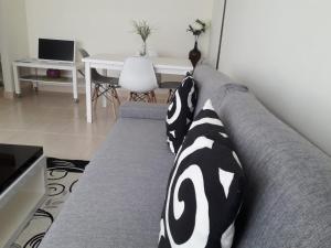 普埃尔托德尔松Apartamento Baroña的客厅配有带枕头的沙发。
