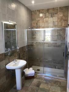 圣洛伦索-德埃斯科里亚尔豪斯彼得瑞亚圣克鲁兹旅馆的一间带水槽和淋浴的浴室