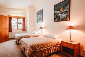 佩里舍峡谷博沃纳斯奇山林小屋的配有两盏灯和一扇窗户的客房内的两张床