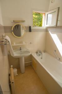 泰晤勒·苏尔·梅尔Association Villa Saint Camille的一间带水槽、浴缸和镜子的浴室