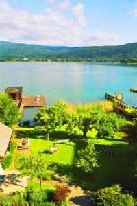 玛丽亚韦尔特西霍夫酒店的享有湖泊美景,在水中划船