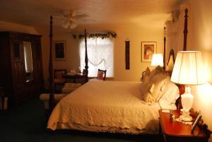 斯普林代尔Novel House Inn at Zion的一间卧室配有一张床和一张带台灯的桌子