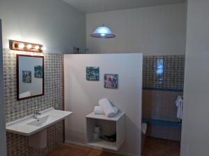 ContentLa Sagesse Hotel, Restaurant and Beach Bar的一间带水槽和淋浴的浴室