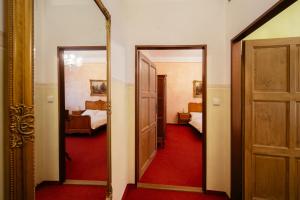 奥尔利采河畔乌斯季Hotel Na Zámečku的走廊上设有镜子,房间设有一间卧室