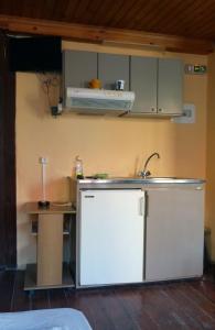 干尼亚凯多尼亚客房酒店的厨房配有水槽和冰箱