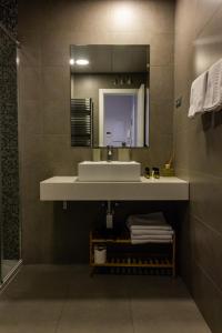 马德里Arenal Suites Puerta del Sol的一间带水槽和镜子的浴室