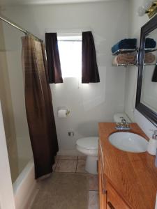Clarkdale亚利桑那灯塔住宿加早餐旅馆的一间带水槽、卫生间和淋浴的浴室
