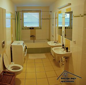 奥洛穆茨Sausage dog's apartments的浴室配有卫生间、盥洗盆和浴缸。