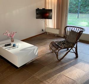 德吕嫩Vakantie huisjes Duinrand Drunen的客厅配有咖啡桌和椅子