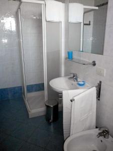 里米尼Residence Carioca的一间带水槽、淋浴和卫生间的浴室