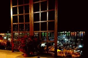 维博瓦伦蒂亚码头B&B Villa Delle Rondini的窗户享有海港的夜间景致