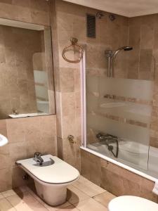 圣塞瓦斯蒂安Apartamento PioXII Center的浴室配有卫生间、淋浴和盥洗盆。