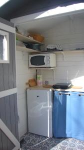 瓦尔邦讷Les Chênes Verts的小厨房配有冰箱和微波炉。