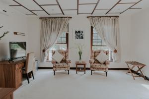 帕尔Cana Vineyard Guesthouse的客厅配有两把椅子和电视