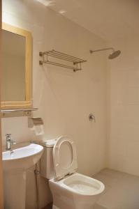 Padang EndauHotel Jeti Tg Gemok的白色的浴室设有卫生间和水槽。