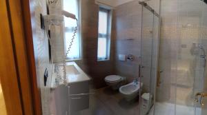 阿尔比索拉马里纳欧洲酒店的带淋浴、卫生间和盥洗盆的浴室