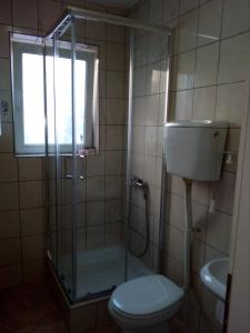 沙巴茨Apartment Viktor 2 stan na dan的带淋浴、卫生间和盥洗盆的浴室