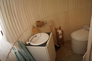 埃斯波Igluhut – Sleep with reindeer的一间带水槽和卫生间的浴室