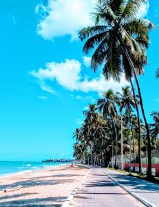 马塞约Recanto do Mergulhão的棕榈树海滩和海洋