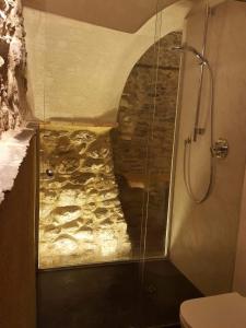 滨海圣洛伦佐Loft al mare的带淋浴的浴室(带石墙)