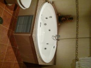 Vega de EspinaredaHostal Piñera的带浴缸的浴室和卫生间