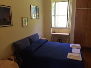 泰拉奇纳Queen bedroom的一间卧室设有蓝色的床和窗户。