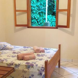 圣弗朗西斯科泽维尔Pousada Murmúrio das Águas的一张带毛巾的床和窗户