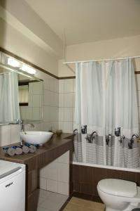 StróponesHouse Evia的一间带水槽、卫生间和镜子的浴室
