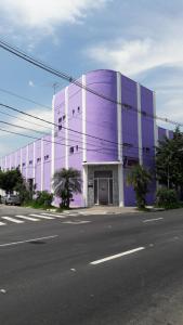 圣保罗YES情趣酒店（仅限成人）的街道边的一座大型紫色建筑