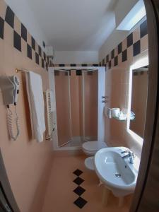 特伦托卡尼丰塔纳别墅酒店的一间带水槽、卫生间和镜子的浴室