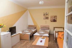 比佐瓦茨私人住宿及乡村旅游“苏达尔”公寓的小房间设有两张床和电视