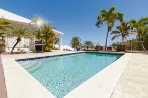 圣马丁岛VILLA SAPHIR的一座别墅前方的棕榈树游泳池