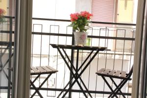贝尔纳尔达B&B Casa Venezia的一张桌子,上面有植物,放在窗边