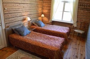 哈普萨卢Karja Tented Campsite的两张床位于带窗户的房间内