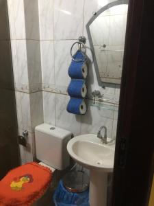 卡波布里奥Quartos da lagoa的一间带卫生间、水槽和镜子的浴室