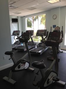 好莱坞好莱坞海滨公寓的健身房里一排带时钟的健身自行车