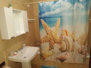 皮内托Appartamento da Marco的浴室配有淋浴帘和盥洗盆。