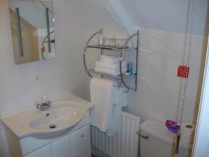 亨斯坦顿盖特木屋旅馆的白色的浴室设有水槽和卫生间。