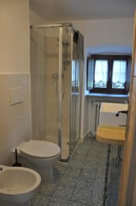 多莫多索拉Il Borgo Di Monica的带淋浴、卫生间和盥洗盆的浴室