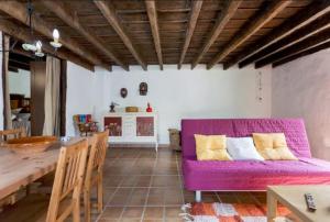 洛西洛斯Casa Canaria Tradicional Rosalía的客厅配有紫色沙发和桌子
