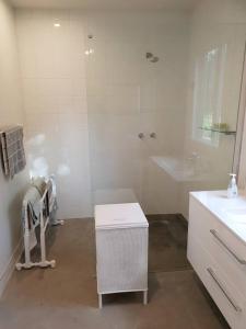 新诺福克Rosendale Stables的白色的浴室设有水槽和淋浴。