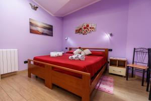 特乌拉达Rio Launaxi Guest House的一间卧室配有一张红色床单和一台电视。